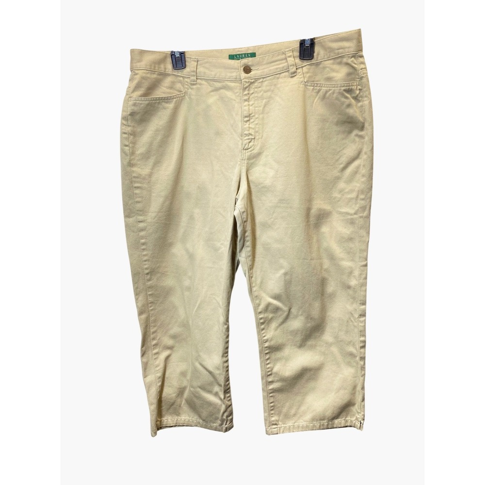 Lauren Ralph Lauren Capri Pants Women 14 Beige Classic Midcalf Cotton Khaki